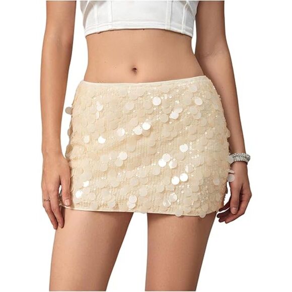 Sparkly Sequin Mini Skirt Y2k Low Rise Glitter with Shorts, L, 4B-144B005 - Picture 1 of 3